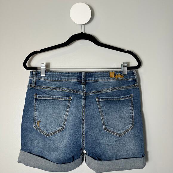 Kut women's Katy boyfriend denim short mid wash low rise stretch rolled cuff - Picture 2 of 11